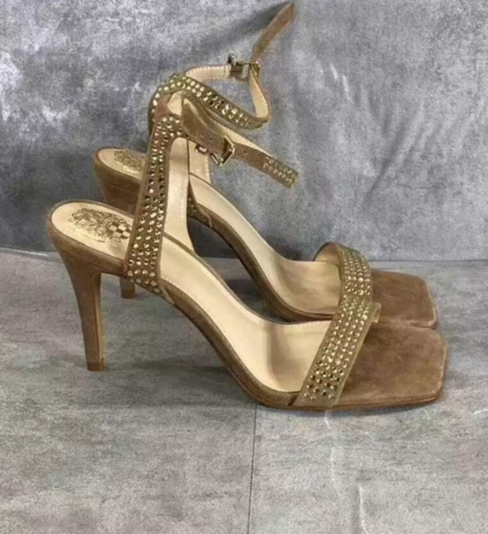 Vince Camuto Amendoa Saprenda Rhinestone Ankle strap 8 1/2 new square toe heels
